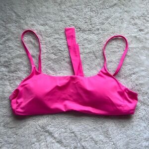 Quince Women Neon Pink Scoop Neck Tie Back Bikini Top Small Sustainable Swimwear